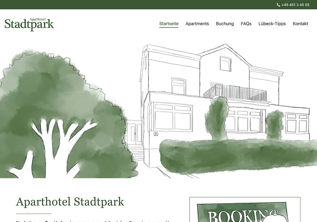 Screenshot Webseite Aparthotel Stadtpark Lübeck