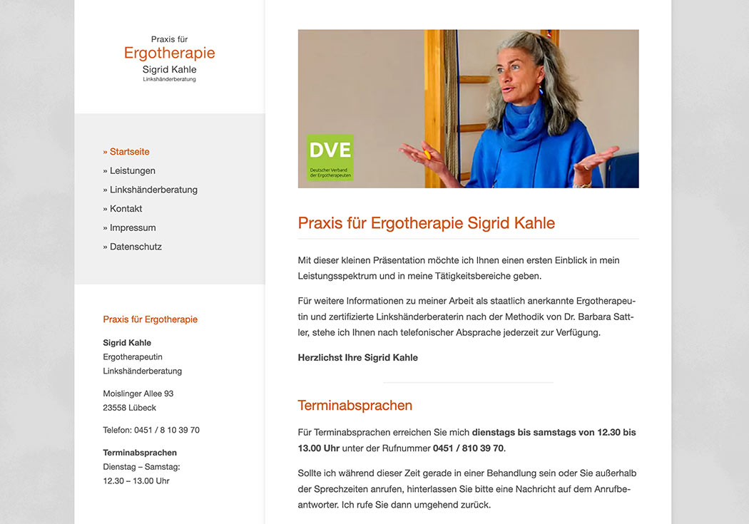 Screenshot Webseite Ergotherapie und Linkshänderberatung Sigrid Kahle | Lübeck
