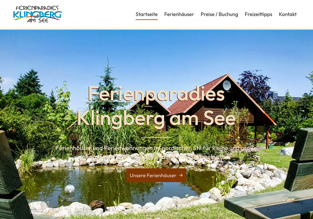 Screenshot Webseite Ferienparadies Klingberg am See / Scharbeutz