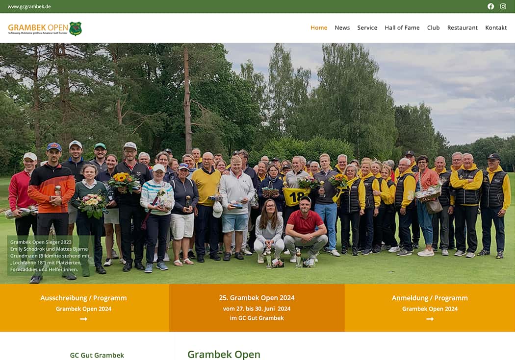 Screenshot Webseite Grambek Open Golfturnier im GC Gut Grambek
