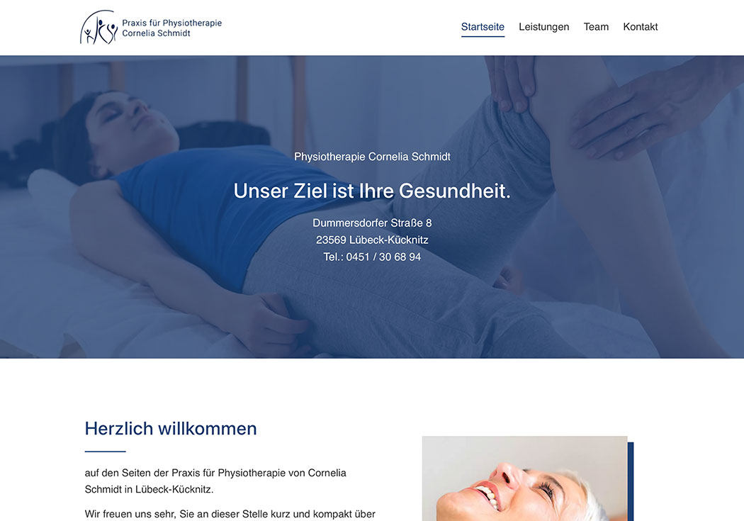 Screenshot Webseite Praxis für Physiotherapie Cornelia Schmidt Lübeck-Kücknitz