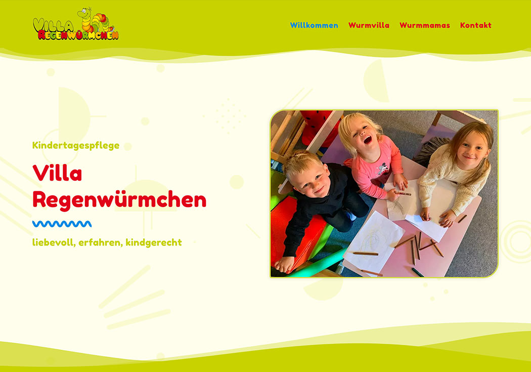 Screenshot Webseite Kindertagespflege Villa Regenwürmchen Lübeck-Kücknitz